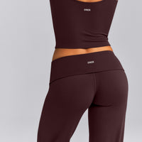 SoftMotion™ Fold Over Mid Rise Straight Leg Bottoms | Plum Brown