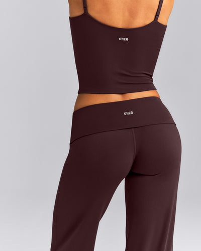SoftMotion™ Fold Over Mid Rise Straight Leg Bottoms | Plum Brown