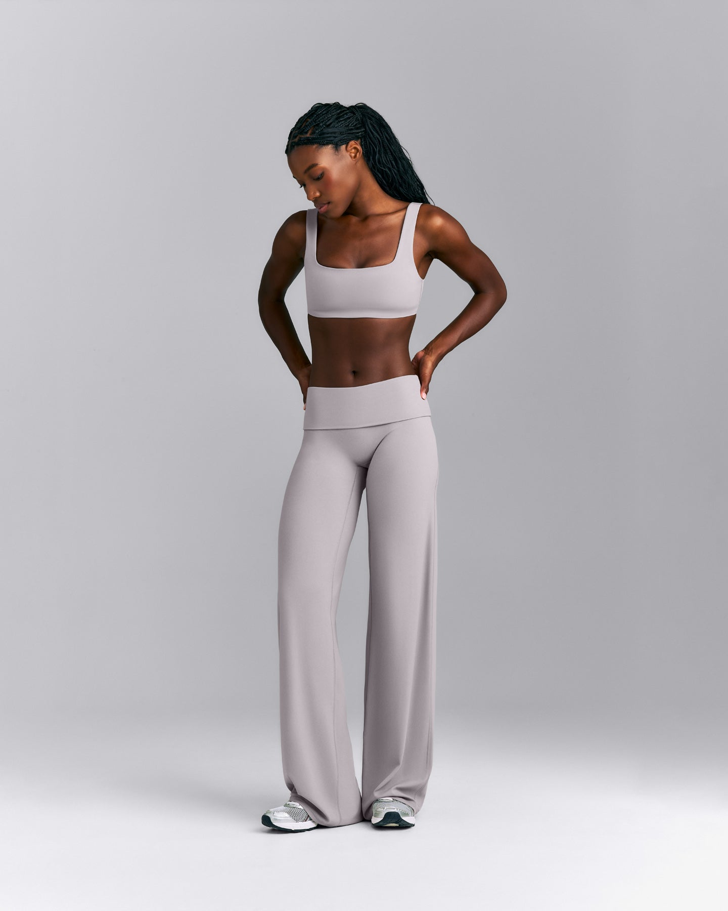 SoftMotion™ Fold Over Mid Rise Straight Leg Bottoms New Branding | Zinc Grey