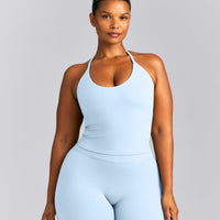 SoftMotion™ Strappy Halter Neck Mid Vest with Built in Bra Shelf New Branding | Mist Blue