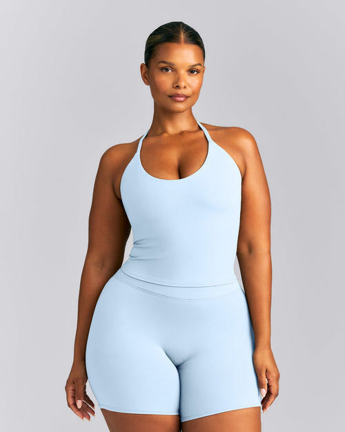 SoftMotion™ Strappy Halter Neck Mid Vest with Built in Bra Shelf New Branding | Mist Blue