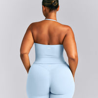 SoftMotion™ Strappy Halter Neck Mid Vest with Built in Bra Shelf New Branding | Mist Blue