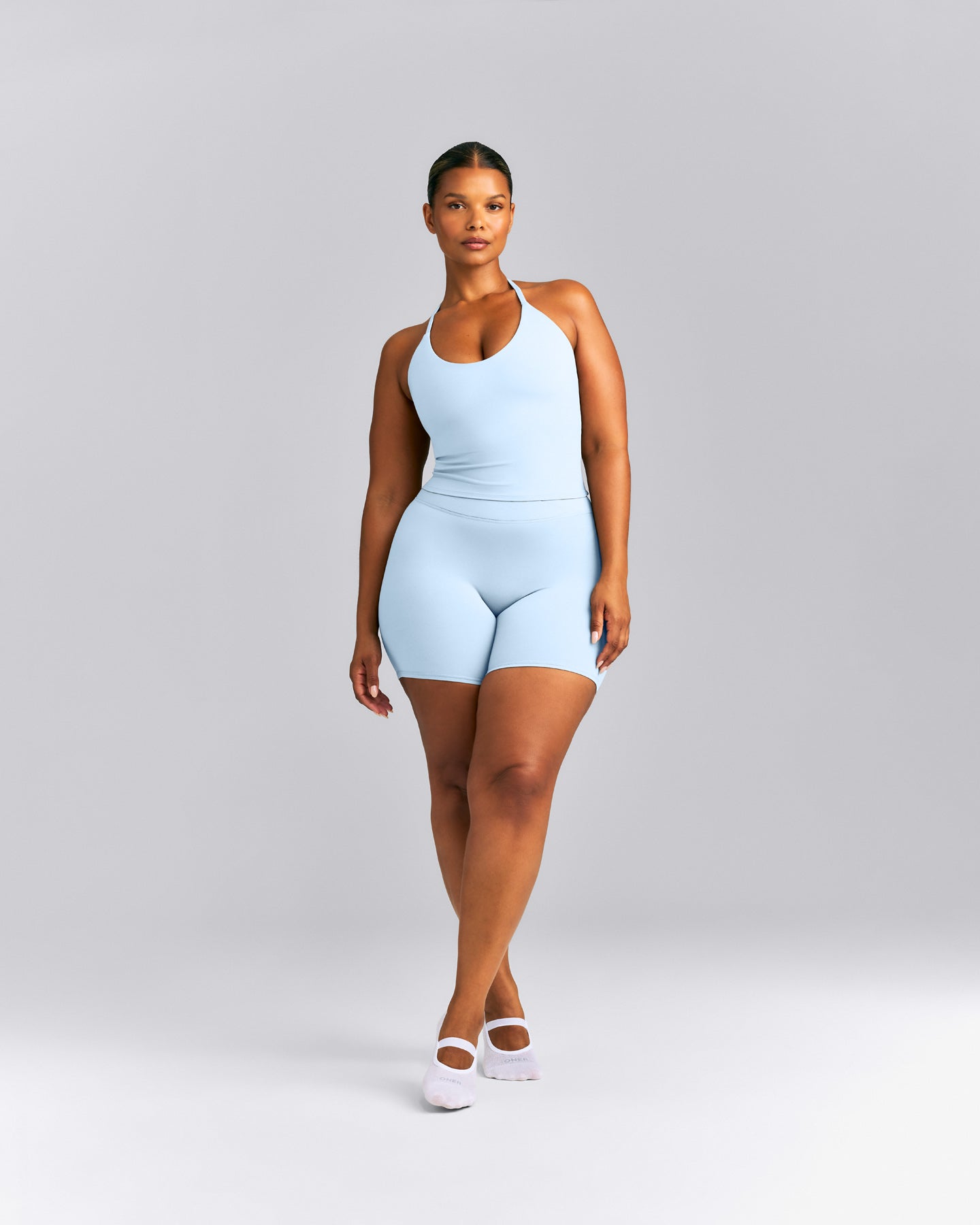 SoftMotion™ Strappy Halter Neck Mid Vest with Built in Bra Shelf New Branding | Mist Blue