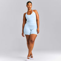 SoftMotion™ Strappy Halter Neck Mid Vest with Built in Bra Shelf New Branding | Mist Blue