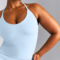 SoftMotion™ Strappy Halter Neck Mid Vest with Built in Bra Shelf New Branding | Mist Blue