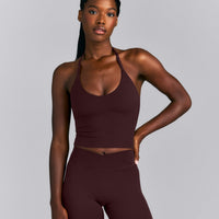 SoftMotion™ Strappy Halter Neck Mid Vest with Built in Bra Shelf New Branding | Plum Brown
