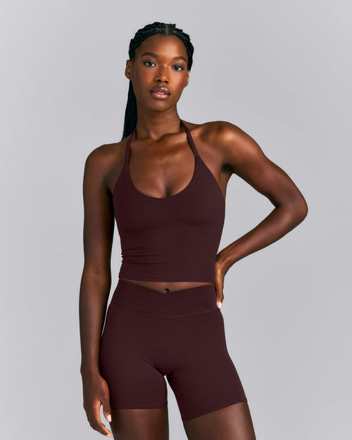 SoftMotion™ Strappy Halter Neck Mid Vest with Built in Bra Shelf New Branding | Plum Brown
