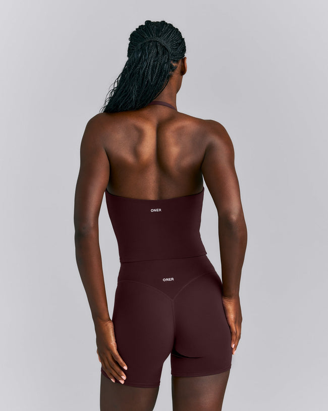 SoftMotion™ Strappy Halter Neck Mid Vest with Built in Bra Shelf New Branding | Plum Brown