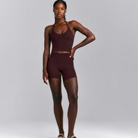 SoftMotion™ Strappy Halter Neck Mid Vest with Built in Bra Shelf New Branding | Plum Brown