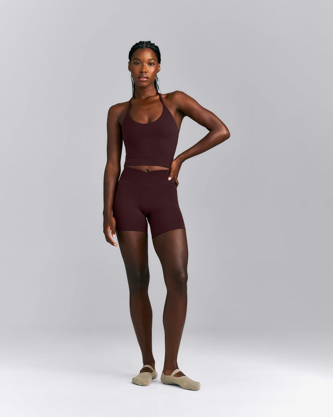 SoftMotion™ Strappy Halter Neck Mid Vest with Built in Bra Shelf New Branding | Plum Brown