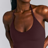 SoftMotion™ Strappy Halter Neck Mid Vest with Built in Bra Shelf New Branding | Plum Brown