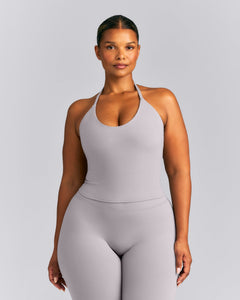 SoftMotion™ Strappy Halter Neck Mid Vest with Built in Bra Shelf New Branding | Zinc Grey