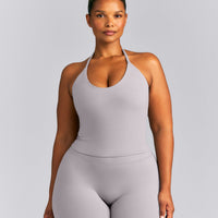 SoftMotion™ Strappy Halter Neck Mid Vest with Built in Bra Shelf New Branding | Zinc Grey