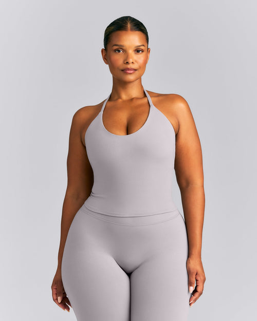 SoftMotion™ Strappy Halter Neck Mid Vest with Built in Bra Shelf New Branding | Zinc Grey