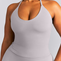 SoftMotion™ Strappy Halter Neck Mid Vest with Built in Bra Shelf New Branding | Zinc Grey