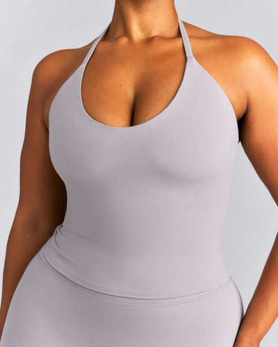 SoftMotion™ Strappy Halter Neck Mid Vest with Built in Bra Shelf New Branding | Zinc Grey
