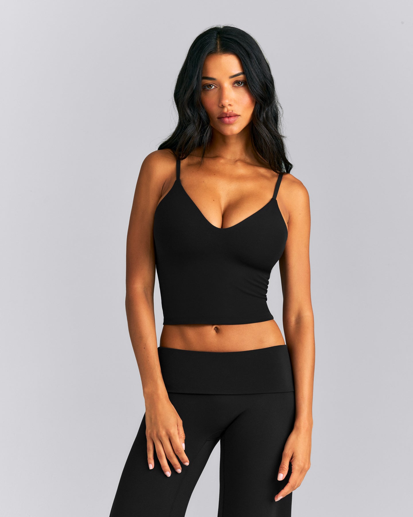 SoftMotion™ Adjustable V Neck Mid Tank Top with Built in Bra Shelf New Branding | Black