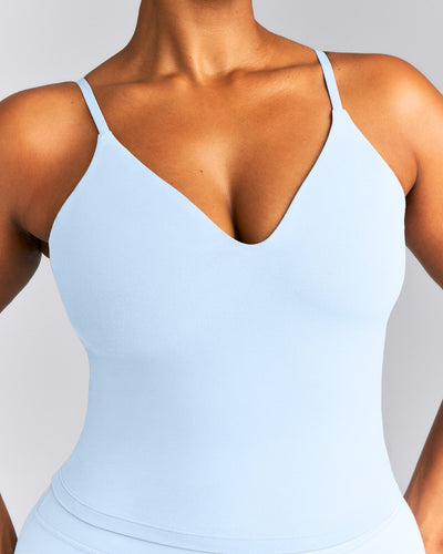 SoftMotion™ Adjustable V Neck Mid Tank Top with Built in Bra Shelf New Branding | Mist Blue