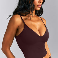 SoftMotion™ Adjustable V Neck Mid Tank Top with Built in Bra Shelf New Branding | Plum Brown