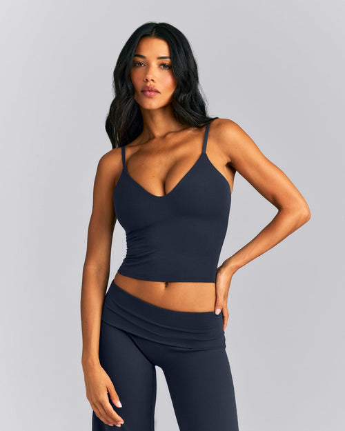 SoftMotion™ Adjustable V Neck Mid Vest with Built in Bra Shelf | True Blue