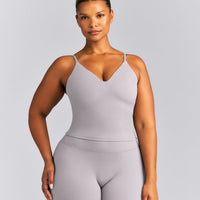 SoftMotion™ Adjustable V Neck Mid Tank Top with Built in Bra Shelf New Branding | Zinc Gray