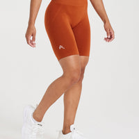 EffortlessLift™ Seamless Cycling Shorts with White Logo | Warm Copper