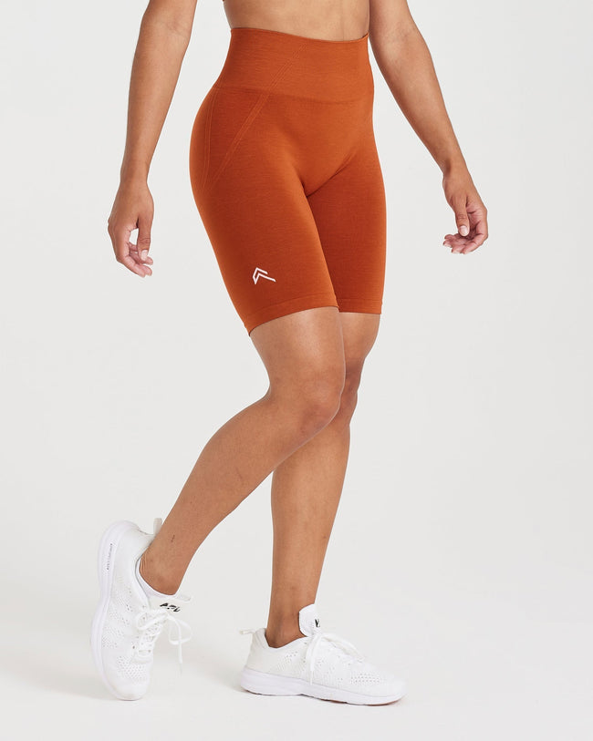 EffortlessLift™ Seamless Cycling Shorts with White Logo | Warm Copper
