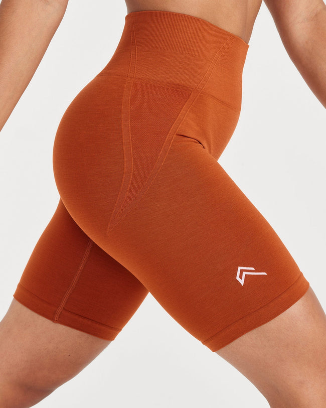 EffortlessLift™ Seamless Cycling Shorts with White Logo | Warm Copper