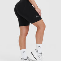 EffortlessLift™ Seamless Cycling Shorts with White Logo | Black