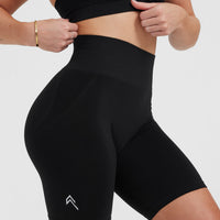 EffortlessLift™ Seamless Cycling Shorts with White Logo | Black