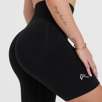 EffortlessLift™ Seamless Cycling Shorts with White Logo | Black