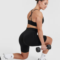 EffortlessLift™ Seamless Cycling Shorts with White Logo | Black