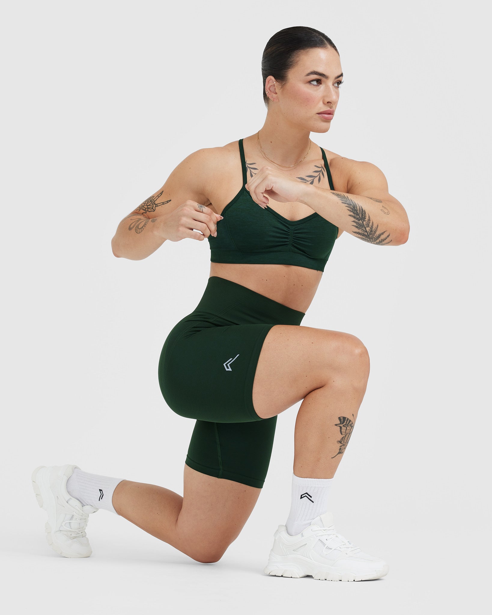 EffortlessLift™ Seamless Cycling Shorts with White Logo | Evergreen