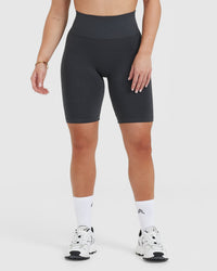 EffortlessLift™ Seamless Cycling Shorts with White Logo | Coal
