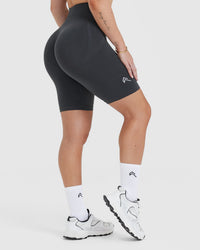 EffortlessLift™ Seamless Cycling Shorts with White Logo | Coal