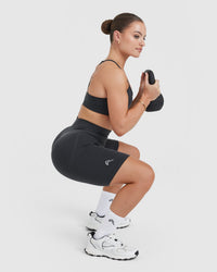 EffortlessLift™ Seamless Cycling Shorts with White Logo | Coal