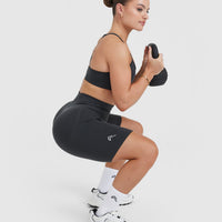 EffortlessLift™ Seamless Cycling Shorts with White Logo | Coal