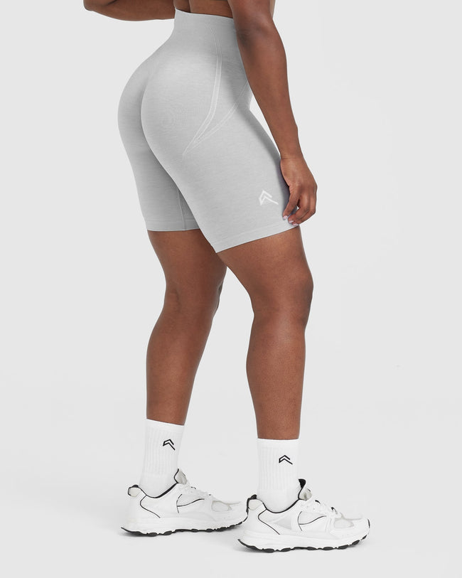 EffortlessLift™ Seamless Cycling Shorts with White Logo | Grey Marl