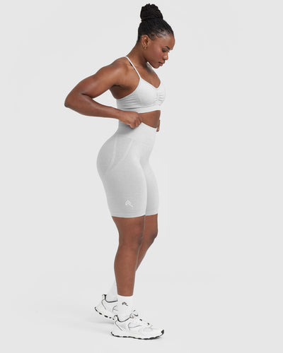 EffortlessLift™ Seamless Cycling Shorts with White Logo | Grey Marl
