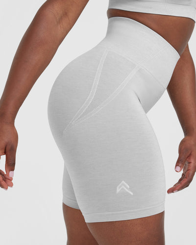 EffortlessLift™ Seamless Cycling Shorts with White Logo | Grey Marl