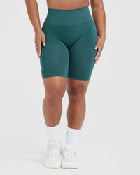 EffortlessLift™ Seamless Cycling Shorts with White Logo | Marine Teal
