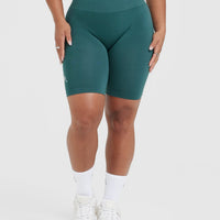 EffortlessLift™ Seamless Cycling Shorts with White Logo | Marine Teal