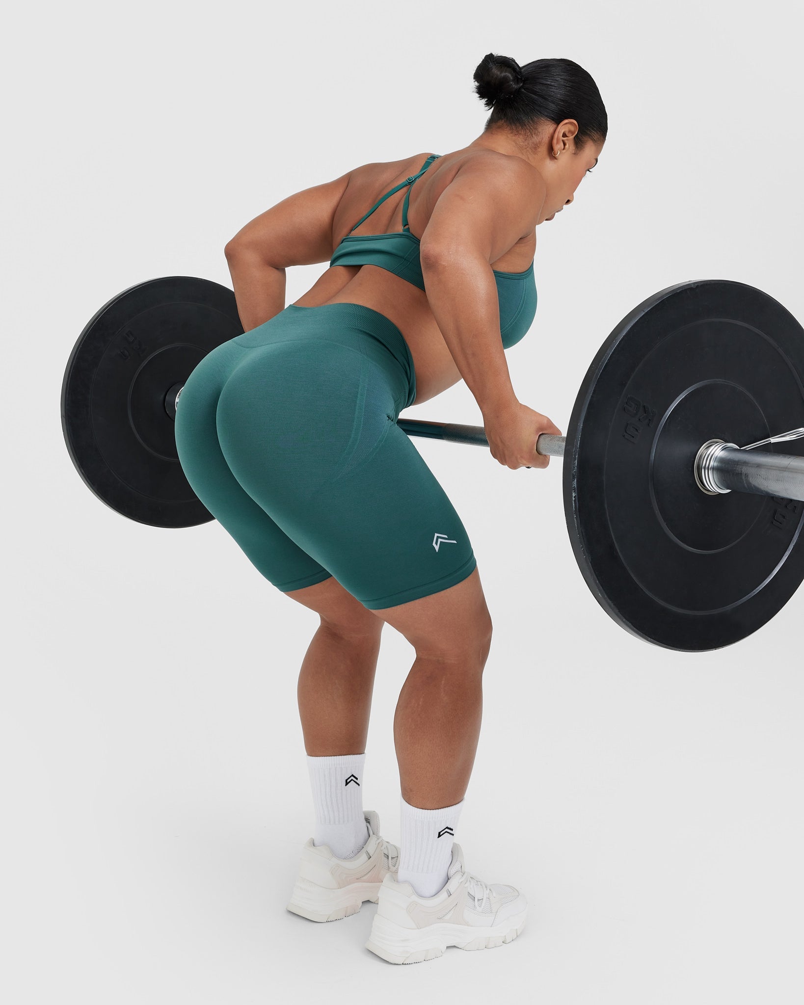 EffortlessLift™ Seamless Cycling Shorts with White Logo | Marine Teal