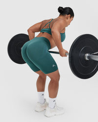 EffortlessLift™ Seamless Cycling Shorts with White Logo | Marine Teal