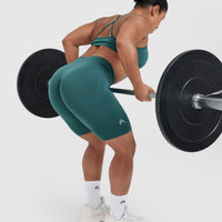 EffortlessLift™ Seamless Cycling Shorts with White Logo | Marine Teal