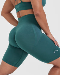 EffortlessLift™ Seamless Cycling Shorts with White Logo | Marine Teal