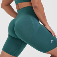 EffortlessLift™ Seamless Cycling Shorts with White Logo | Marine Teal