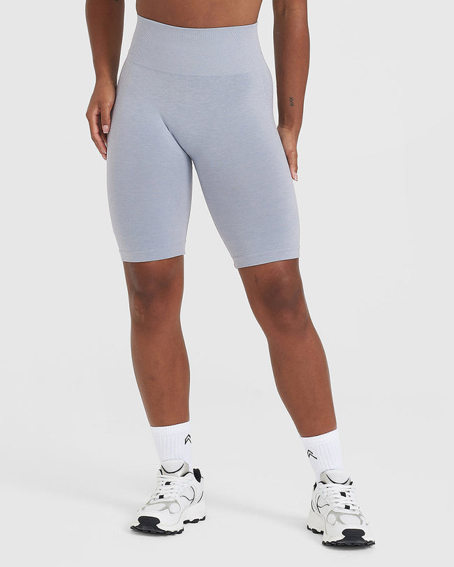 EffortlessLift™ Seamless Cycling Shorts with White Logo | Metal Grey