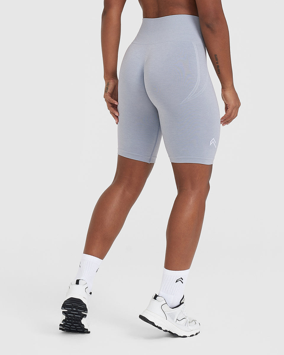 EffortlessLift™ Seamless Cycling Shorts with White Logo | Metal Grey