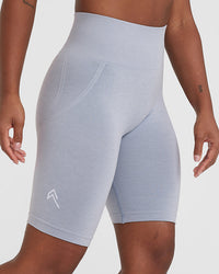 EffortlessLift™ Seamless Cycling Shorts with White Logo | Metal Grey